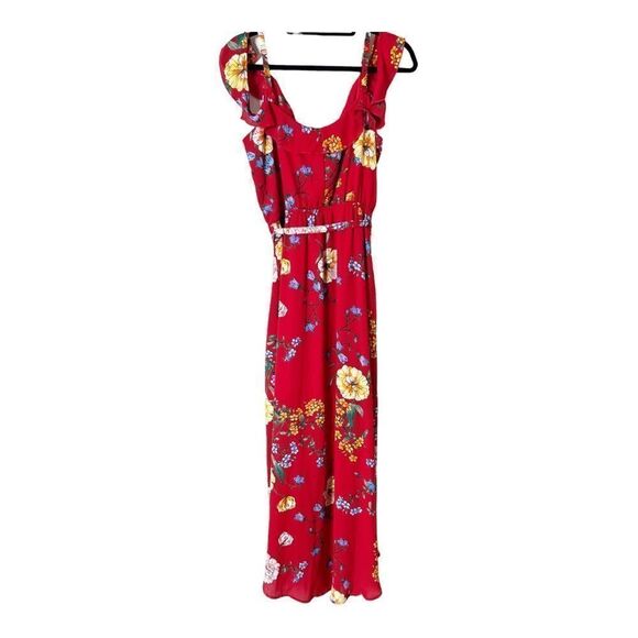 Charming Charlie Sleeveless Red High Low Ruffle Floral Dress Size Medium - Picture 2 of 10